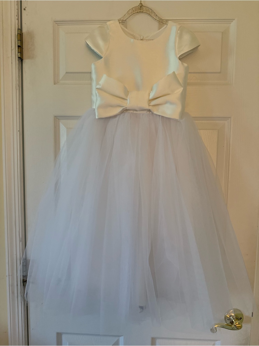 Zoe Ltd Ivory Satin Bodice Tulle Flower Girl Dress with Bow
